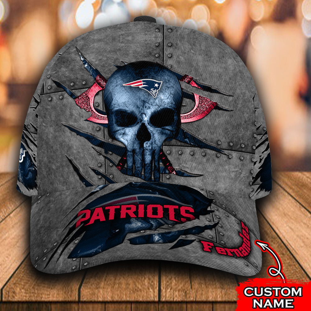 Personalized New England Patriots Skull All Over Print 3D Baseball Cap – Grey