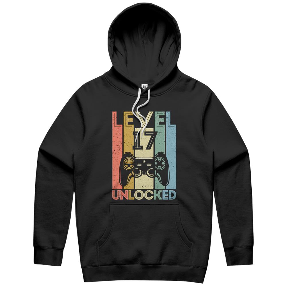 Level 17 Unlocked Funny Video Gamer 17Th Birthday Gift Hoodie