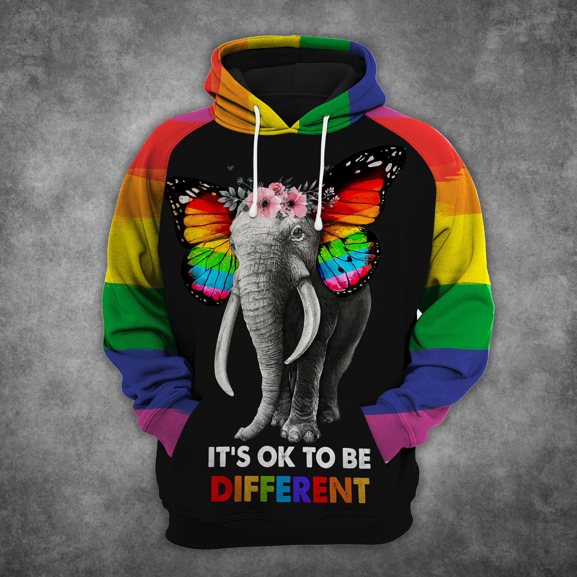 Lgbt Pride Hoodie It’S Ok To Be Different Rainbow Elephant Hoodie Apparel Adult Unisex Full Print