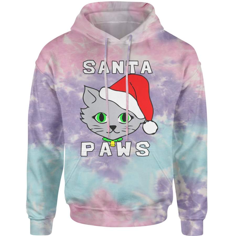 Santa Paws Cat Kitten Ugly Christmas  Tie-Dye Adult Hoodie Sweatshirt