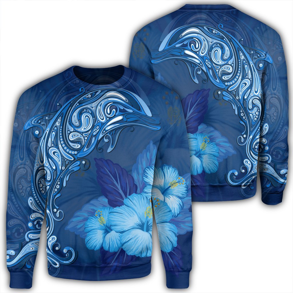 Hawaiian Dolphin Hibiscus Tropic Blue Polynesian Sweatshirt – AH – J4R