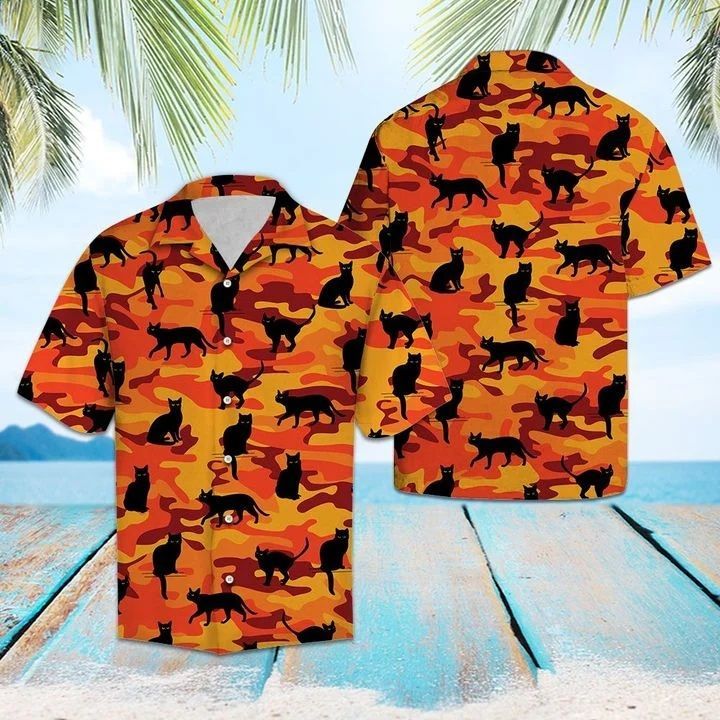 Black Cat Camo Hawaiian Shirt Ha62852