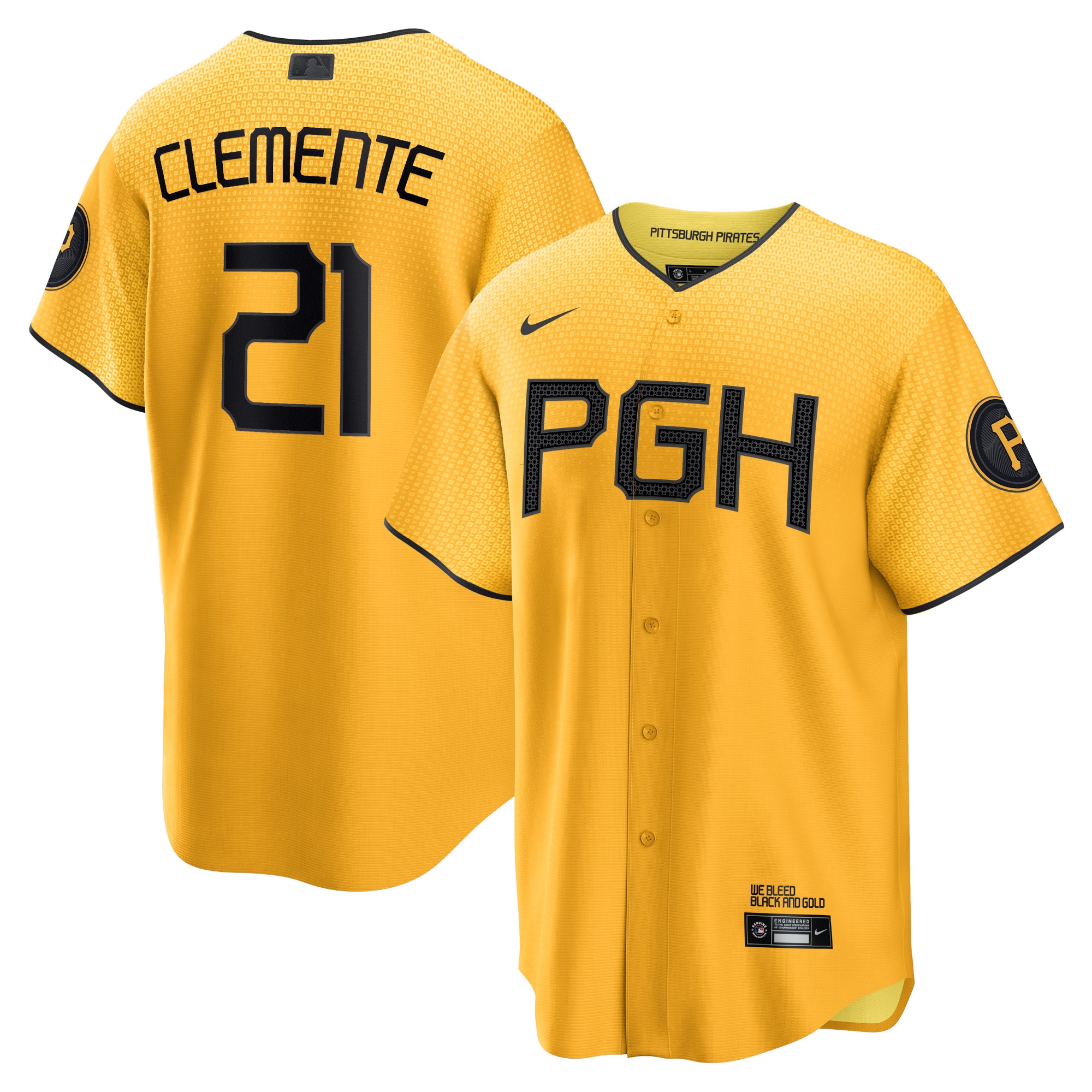 Roberto Clemente Pittsburgh Pirates City Connect Replica Player Jersey – Gold