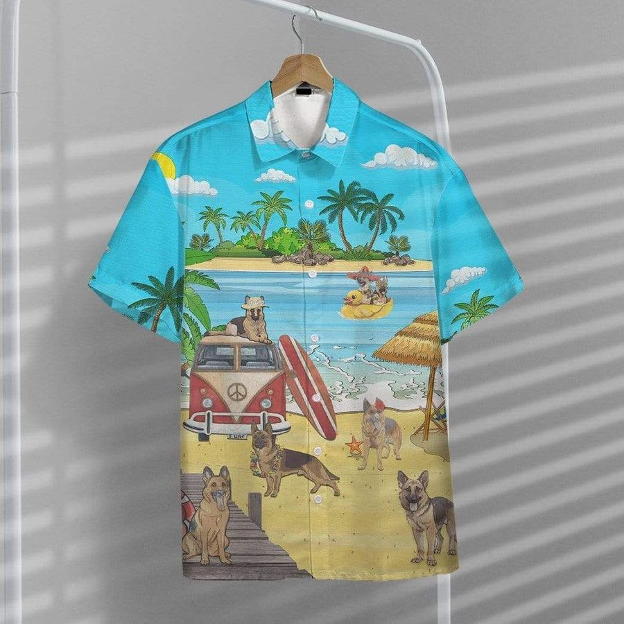Tropical 3D Golden Retriever With Flamingo At The Beach Summer Hawaiian Shirt , Golden Hawaiian Shirt, Aloha Shirt For Dog Lover