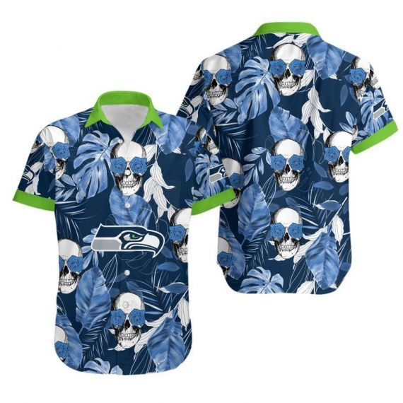 Gift For Husband Dad Seattle Seahawks Coconut Leaves And Skulls Hawaii Shirt Ha8955