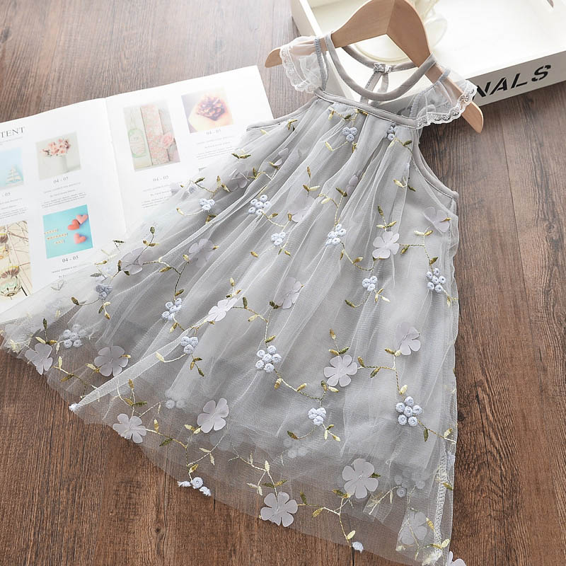 Bear Leader Girls Clothes 2022 Girl Dress New Fashion Princess Clohtings Sweet Flower Embroidery Mesh Dress For 2-6 Years alx