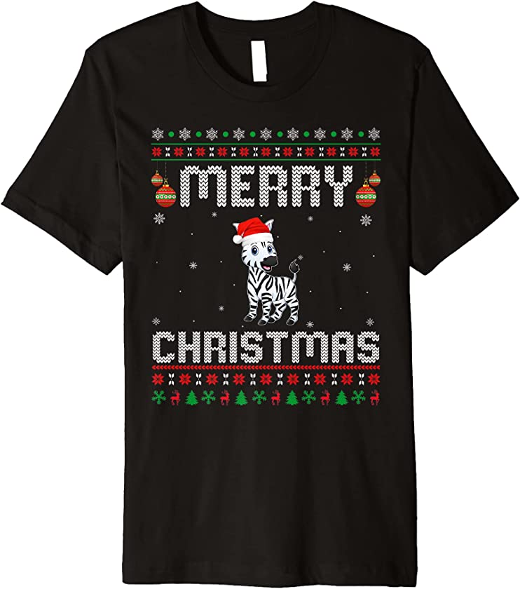 Zebra Merry Xmas Design Matching Ugly Christmas Holiday Premium T-Shirt