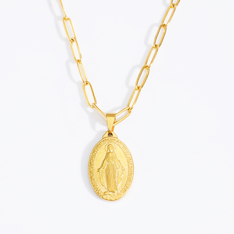 Stainless Steel Virgin Mary Necklace For Women Gold/Silver Color Metal Virgen Maria Medalla Cross Necklace Choker Religious alx