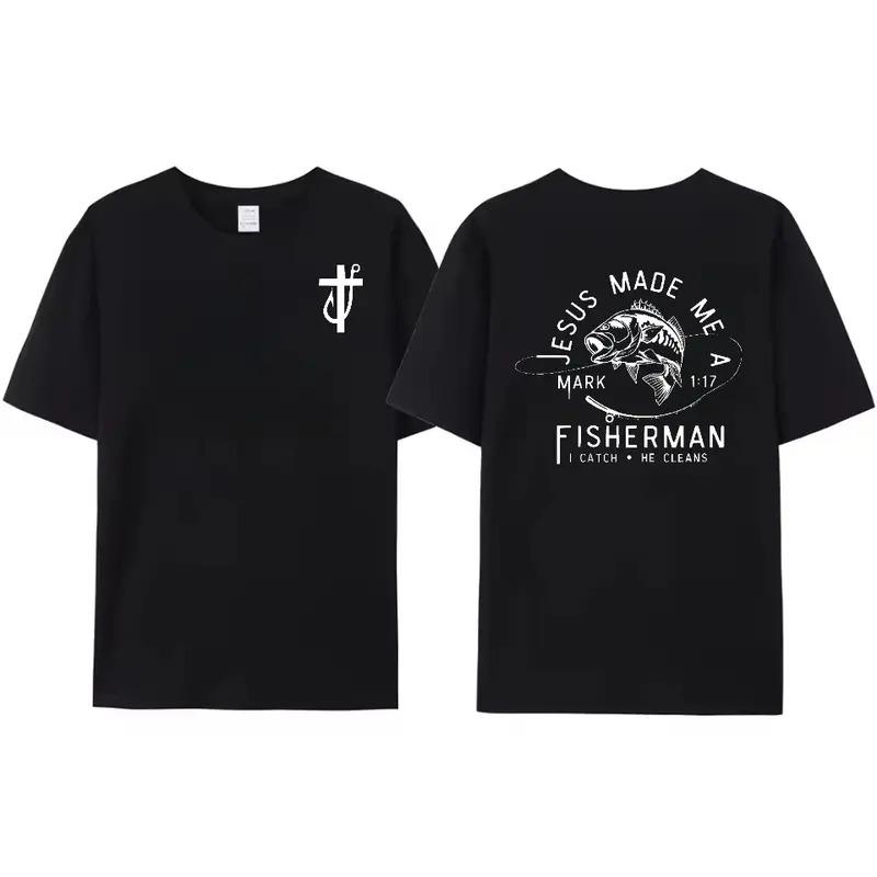 Jesus Made Me A Fishermen Shirt, Fisher Of Men Shirt, Christian Shirt For Men, Cross Fish Hook, Gifts For Dad, Casual Cotton Top