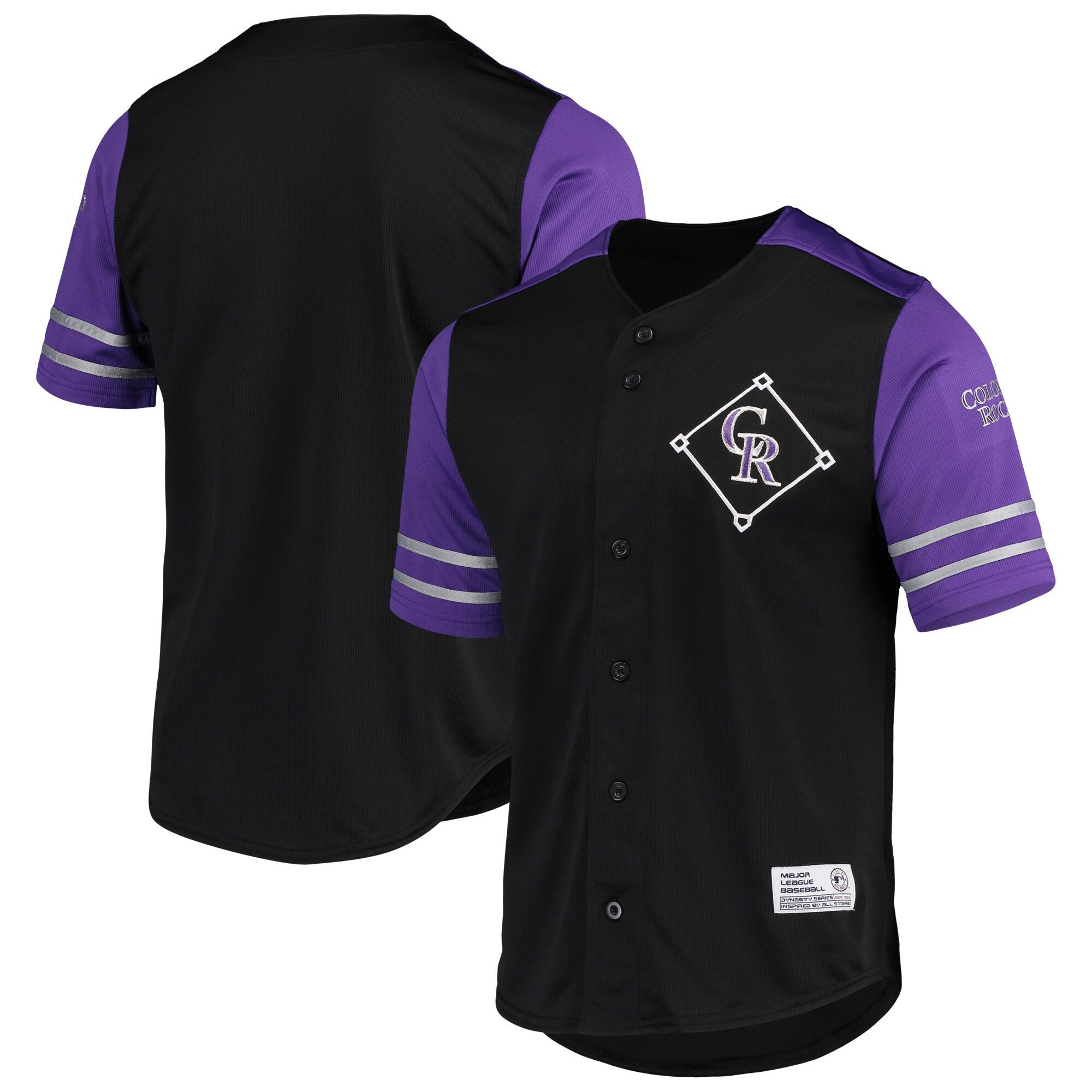 Colorado Rockies Stitches Button-Up Jersey – Black/Purple Jersey