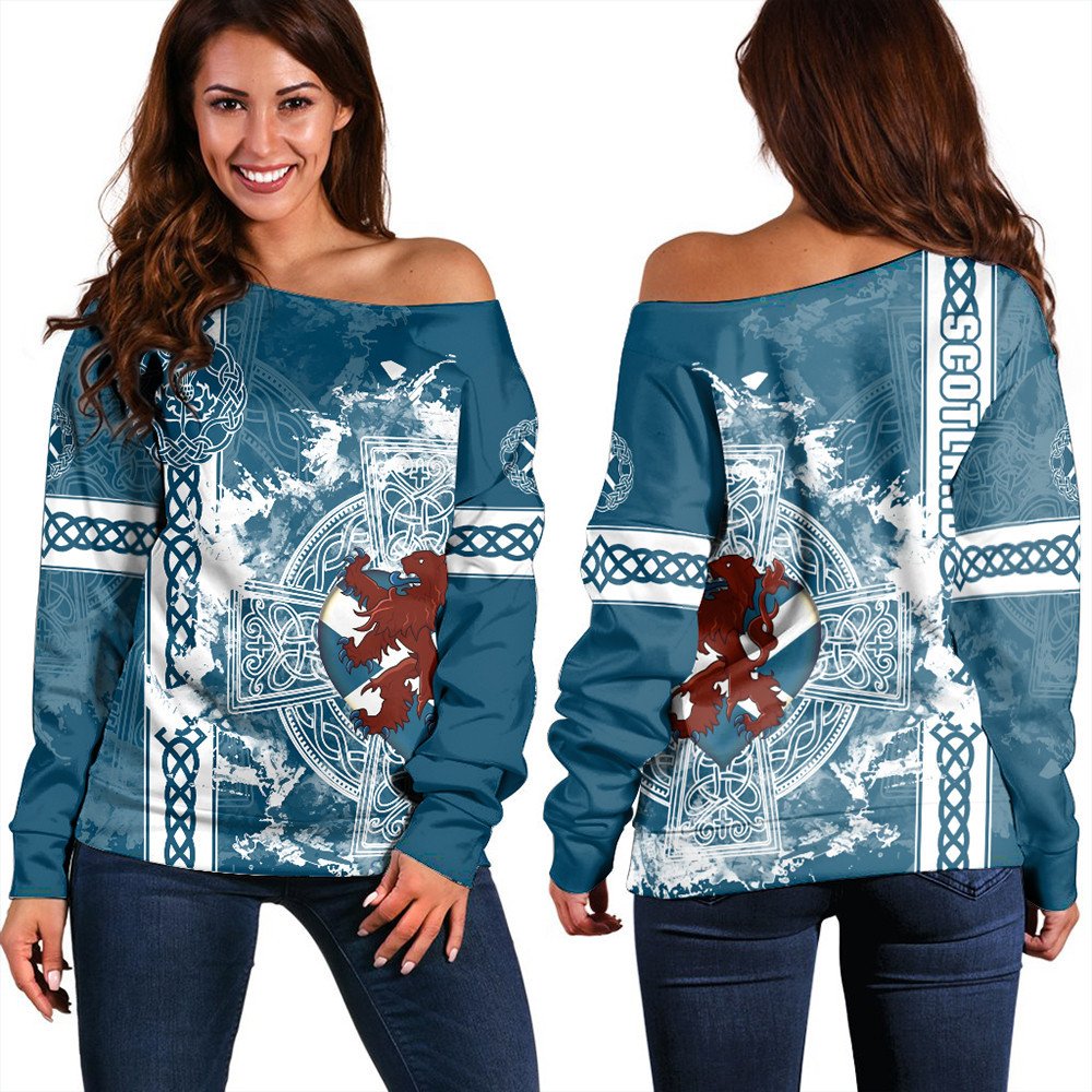 Wonder Print Shop Sweatshirt – Scotland Royal Lion Celtic Cross Women Off Shoulder