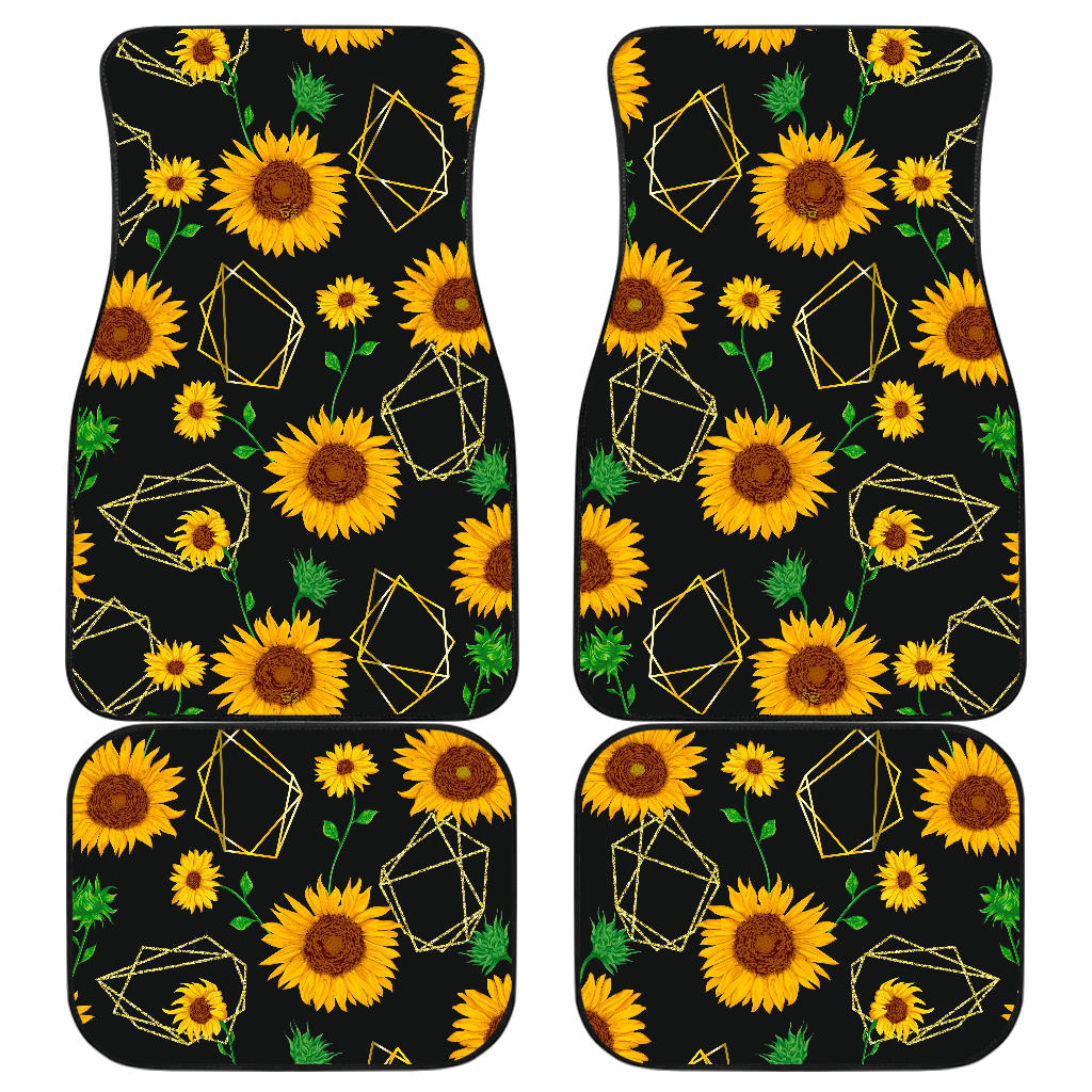 Sunflower Polygonal Pattern Print Front And Back Car Floor Mats, Front Car Mat