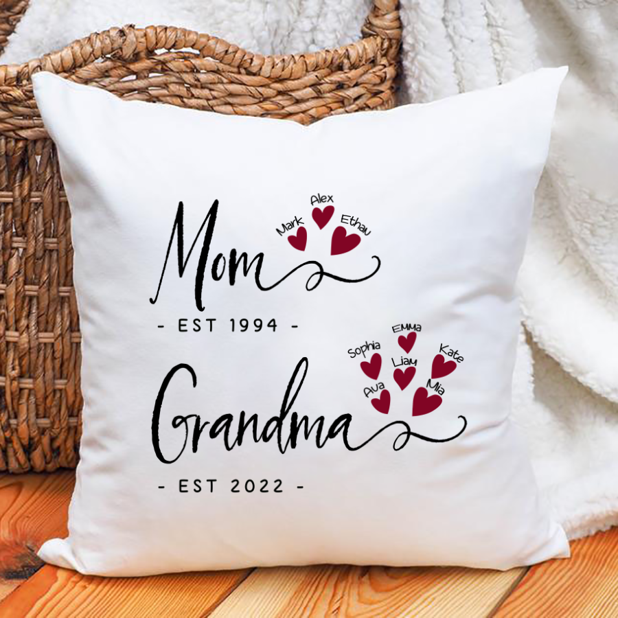 Mom Grandma Est Heart Custom Indoor Pillow