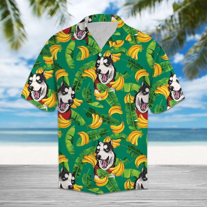 Tropical Banana Siberian Husky Hawaiian Shirt Summer Button Up For Men, Women, Couple