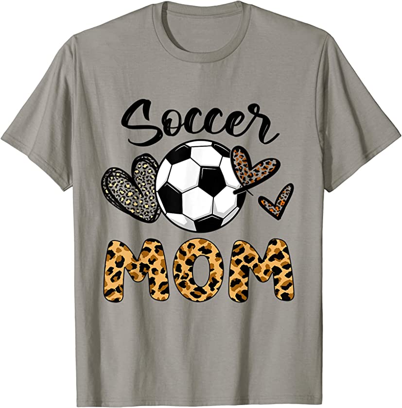 Womens Soccer Mom Heart Leopard Printed Mothers Day 2022 T-Shirt