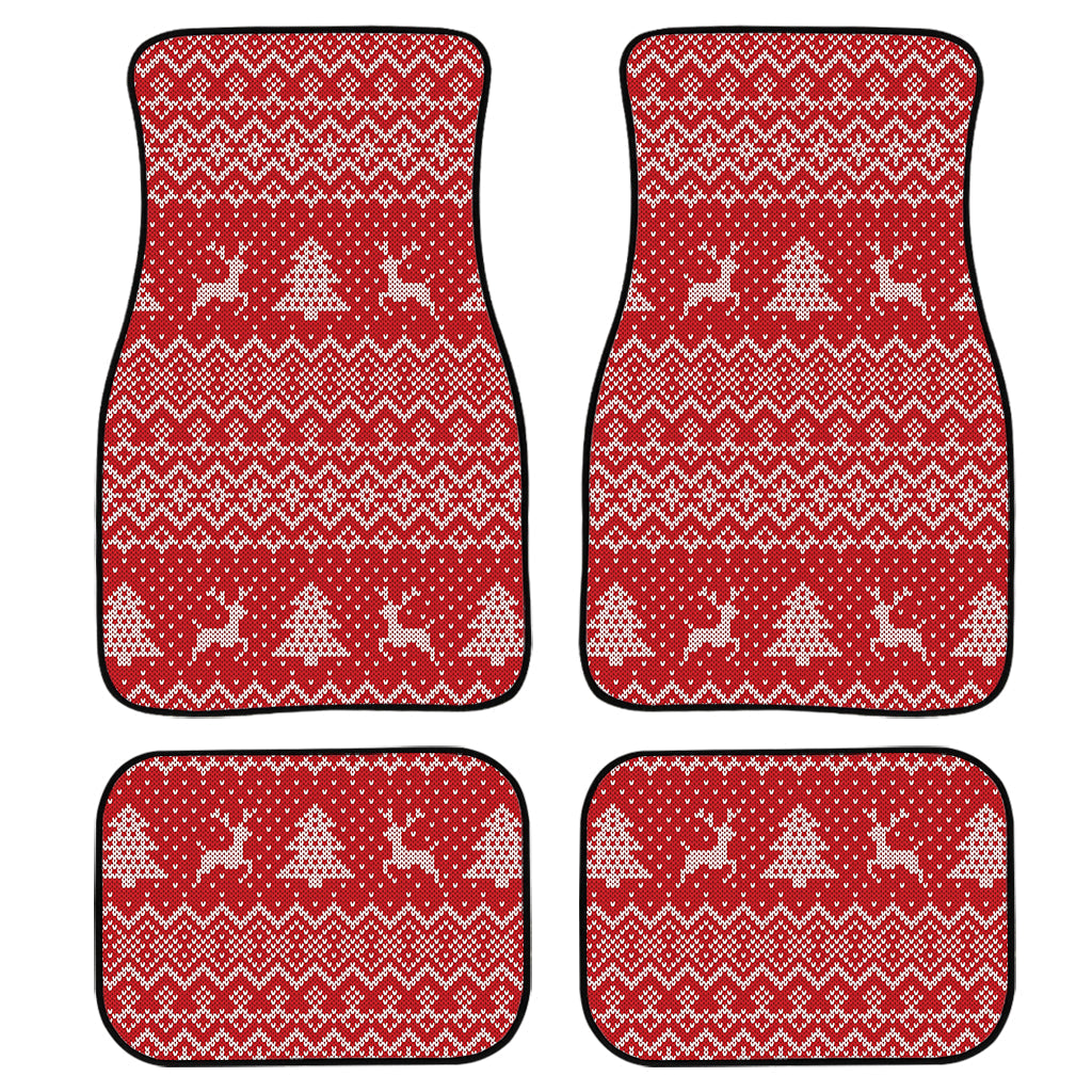 Geometric Xmas Knitted Pattern Print Front And Back Car Floor Mats, Front Car Mat