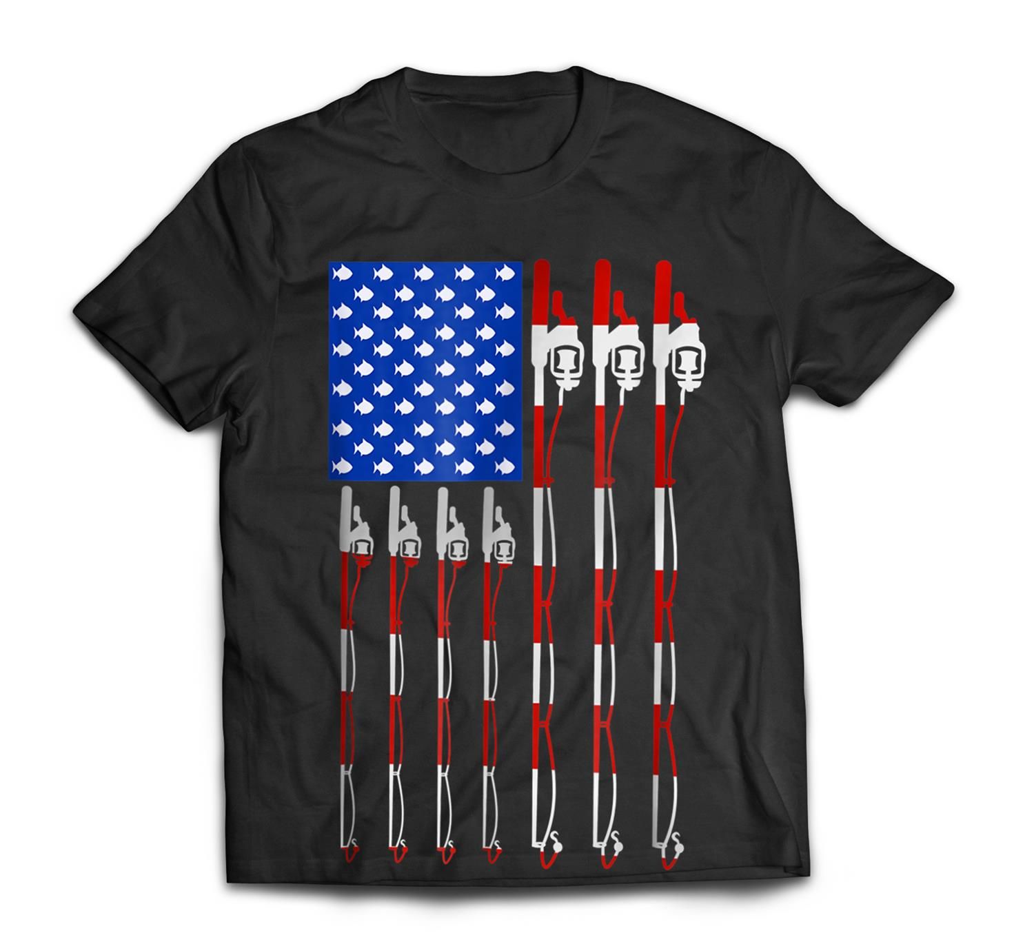 Patriotic Fishing American Usa Flag Fishing Pole T-Shirt