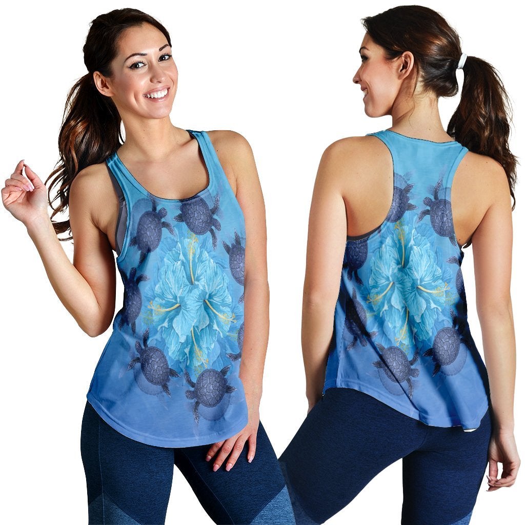 Hawaiian Turtle Hibiscus Blue Racerback Tank Ha78828