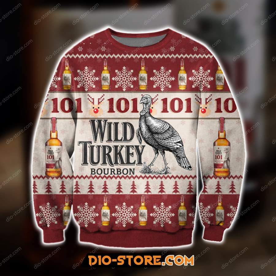 3D KNITTING PATTERN WILD TURKEY BOURBON WHISKEY UGLY CHRISTMAS SWEATSHIRT