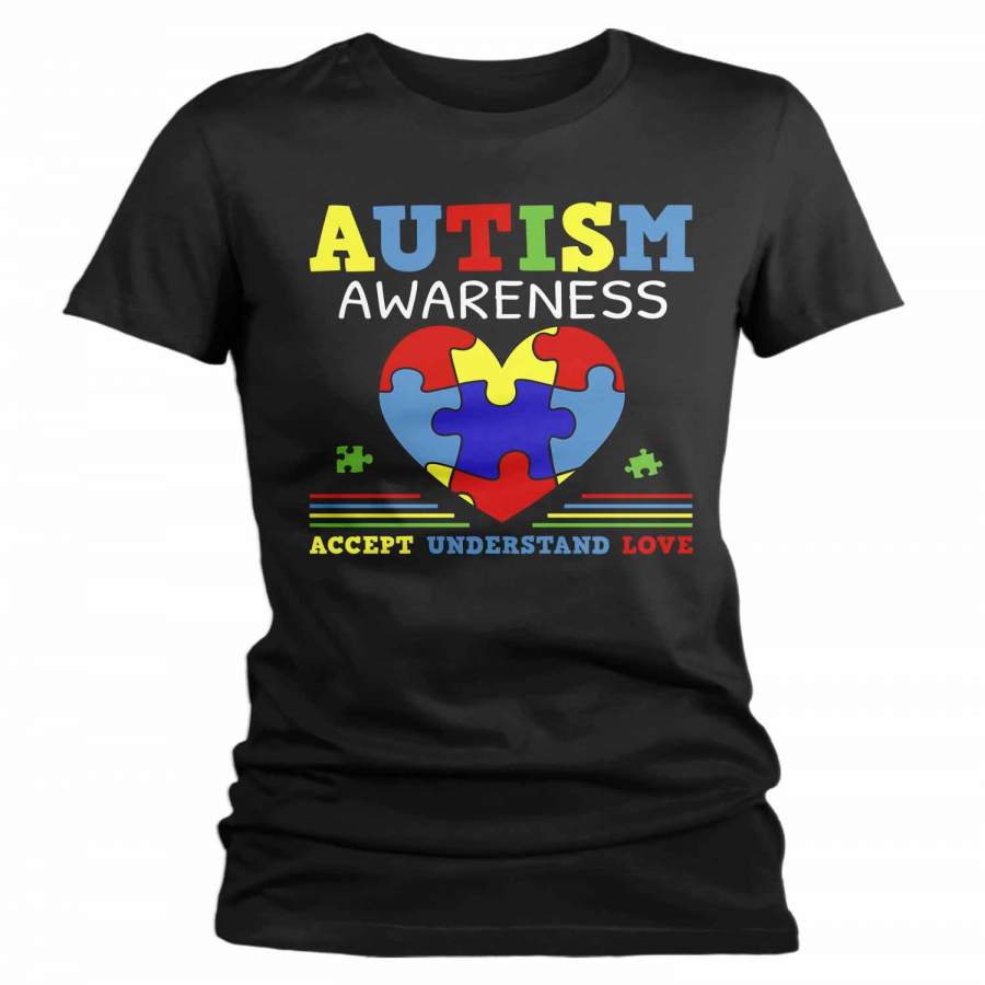 Women’s Autism Awareness Shirt Accept Understand Love Shirt Autism Heart Shirt Puzzle Awareness Shirts Cute TShirt