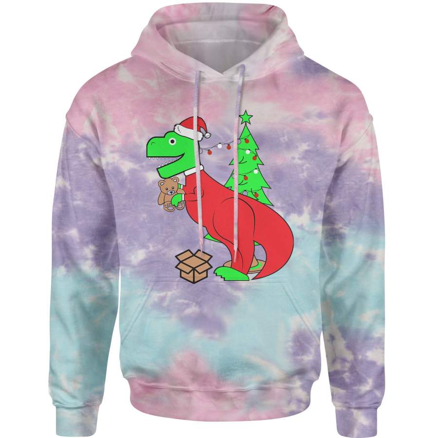 Tyrannosaurus Rex Ugly Christmas Tie-Dye Adult Hoodie Sweatshirt