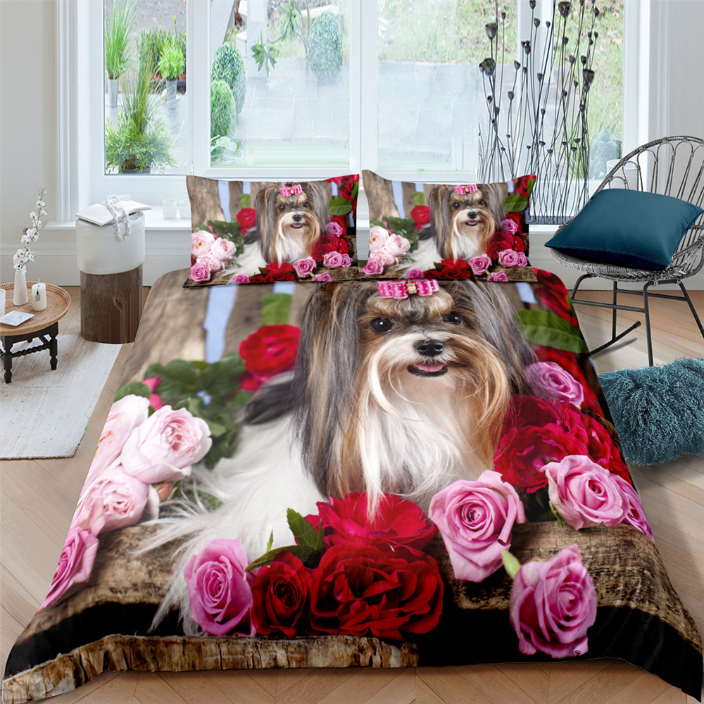 3D Printed Cute Puppy Bedding Set Dog Microfiber Duvet Cover Quilt Cover Set Comforter And Pillowcase King Queen Size Pets Dog