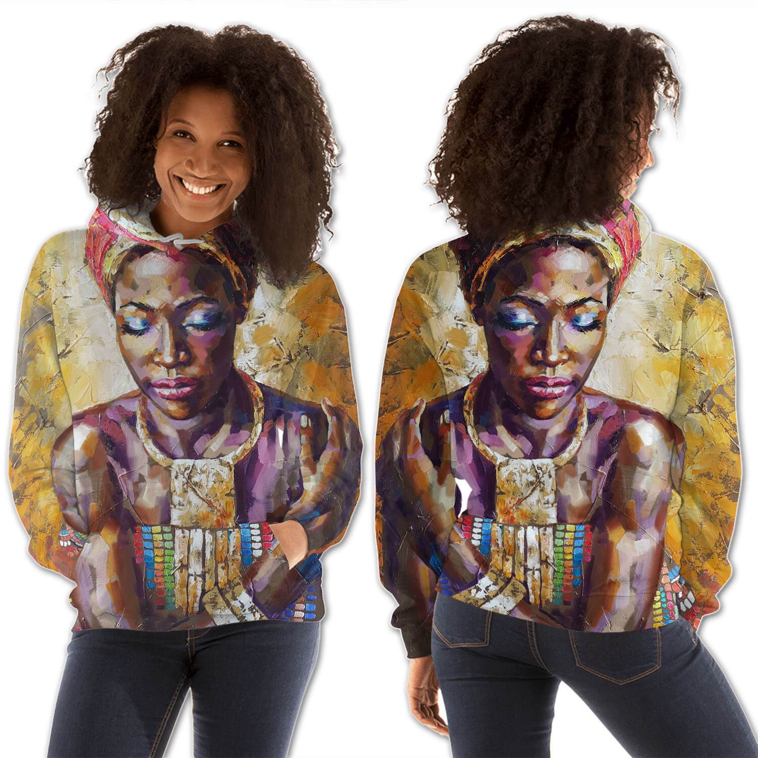 African American Hoodies Cute Afro American Woman All Over Print Womens Hooded Sweatshirt African Fashion Styles BPS83865