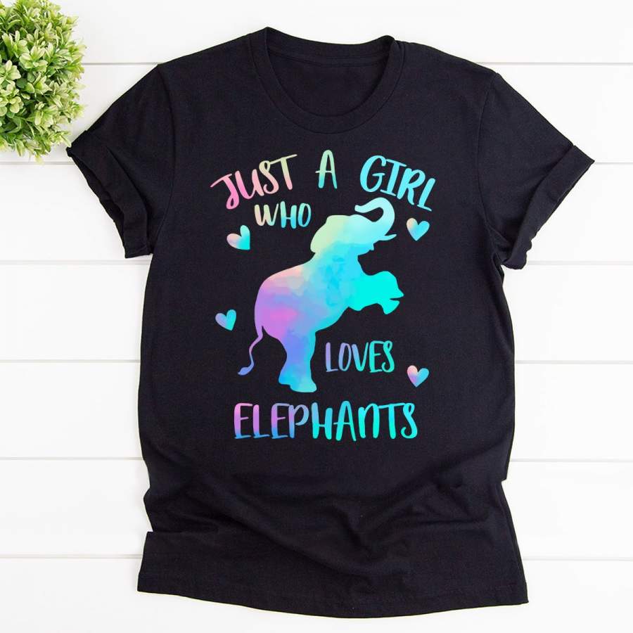 Just a girl who loves elephants watercolor black cotton t shirt for men and women S-6XL