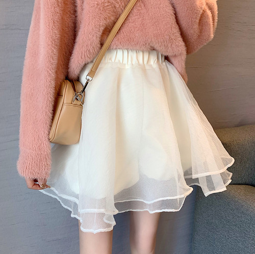 Spring and summer 2021 new high-waisted, thin, fluffy mesh skirt, anti-empty all-match A-line skirt, women’s clothing alx