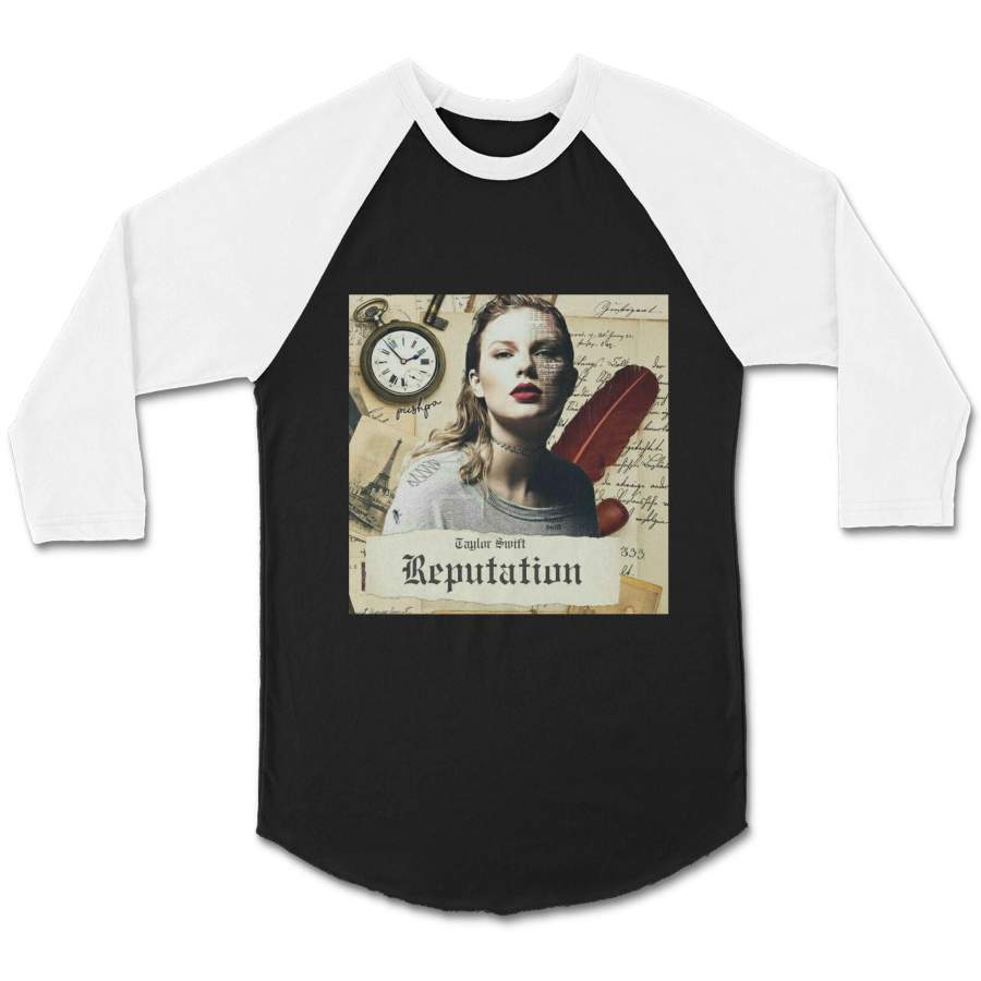 Taylor Swift Reputation Album Cover Concert Graphic Unisex 3/4 Sleeve Baseball Tee T-Shirt