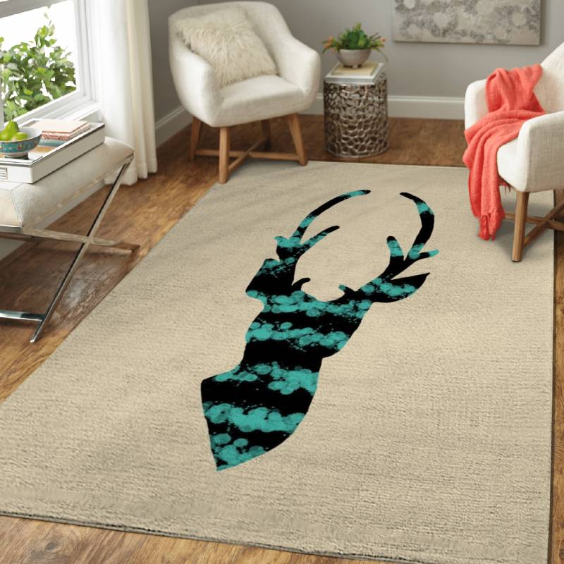 Turquoise Paint Splatter Deer Silhouette – Animals Area Rug Carpet