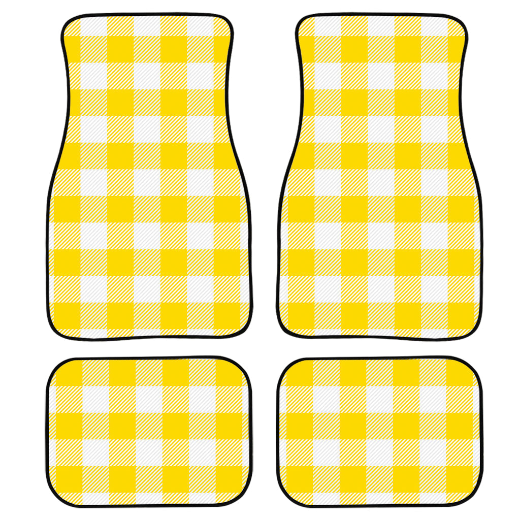 Yellow And White Buffalo Check Print Front And Back Car Floor Mats, Front Car Mat