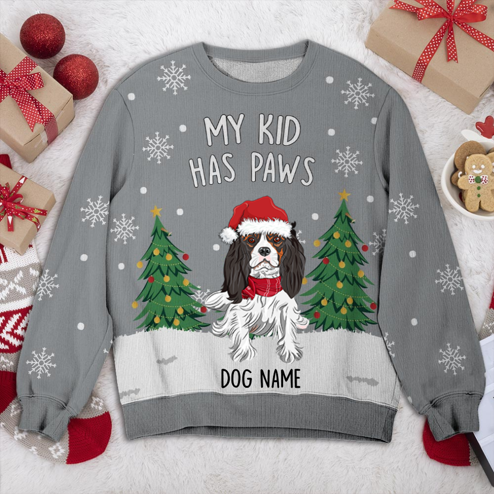 Cavalier 2 My Kid Has Paws Personalized Sweater, Dog Ugly Christmas Sweater