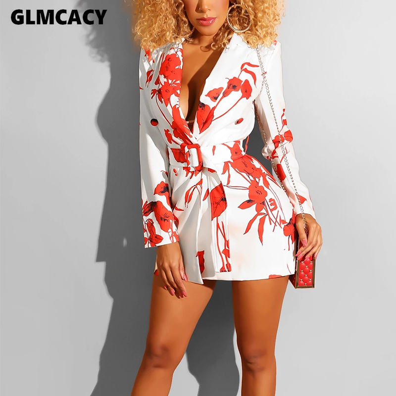 Women Notched Lapel Collar Long Sleeve Printed Blazer Dress Office Lady Elegant Spring Fall Above Knee Mini Dress alx