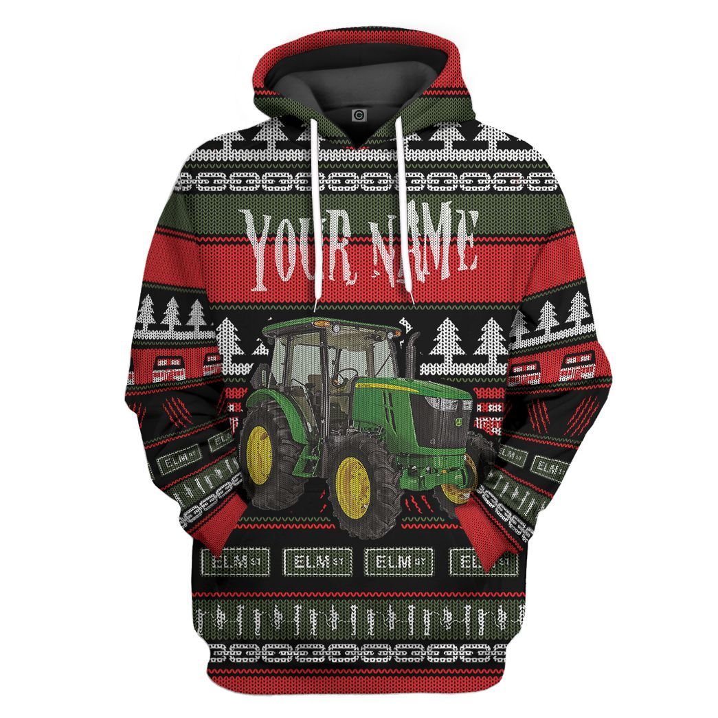 Casespring 3D Custom Name Tractor Ugly Christmas Tshirt Hoodie Apparel