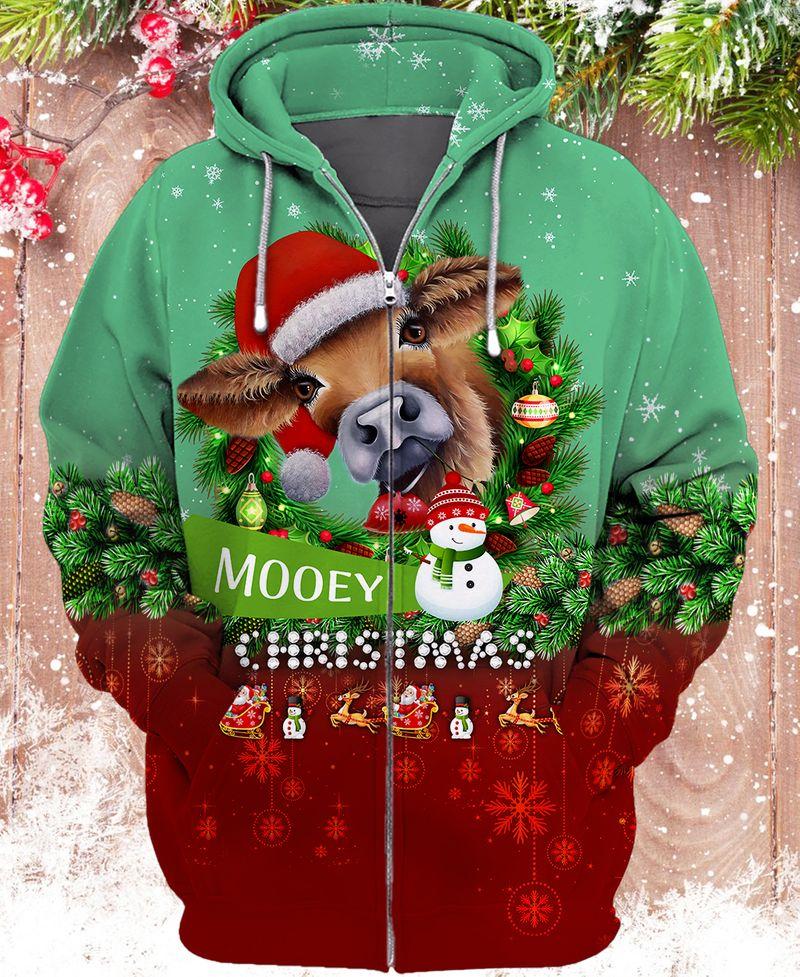 Mooey Christmas 3D Zipper Hoodie