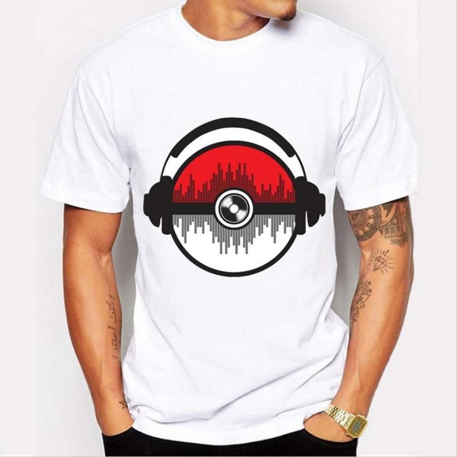 Fashion Leisure Men ‘S Shirt Personalized Headset Print Simple White Short – Sleeved T – Shirt