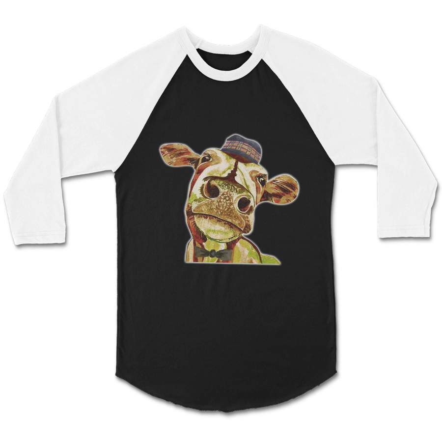 Vintage Cow Dictionary Art Farm Animal Gift For Farmer With Suit And Hat Funny CPY Unisex 3/4 Sleeve Baseball Tee T-Shirt