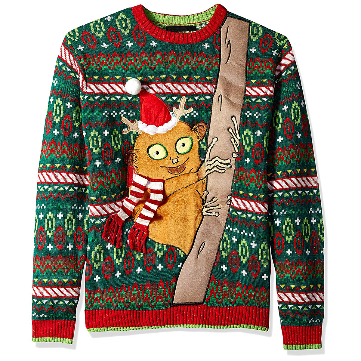 Men's Tarsier with Santa Hat Ugly Christmas Sweater