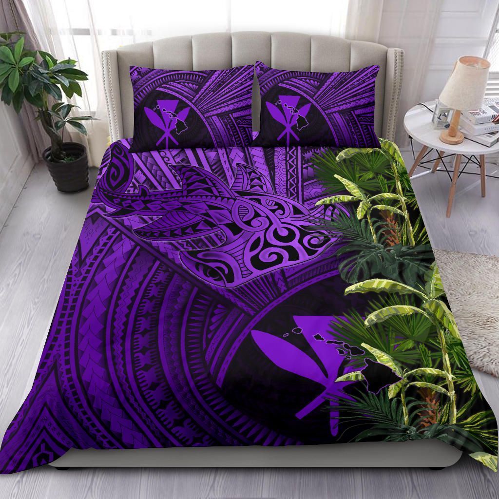 Alohawaii Bedding Set – Cover And Pillow Cases Kanaka Maoli (Hawaii) Shark Polynesian Mix Coconut Tree, Palm Leaves Th5