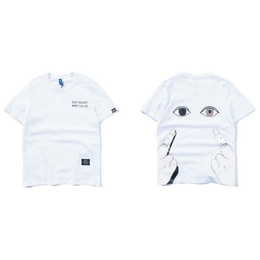 Eyes Finger Letter Don’t Believe What You See Print Tops Tees Men Hip Hop Casual Street wear Summer T shirt