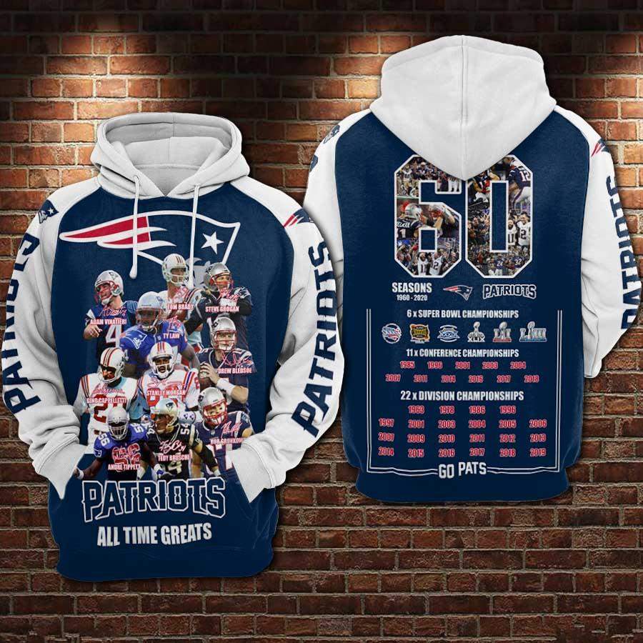 New England Patriots All Time Greats Men/Women All-Over Print 3D Hoodie