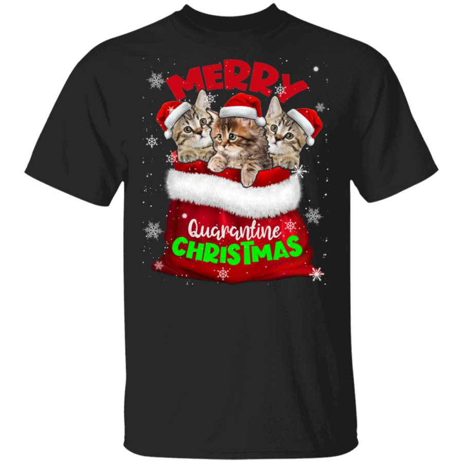 Christmas Cat Lover Shirt Merry Quarantine Christmas Funny Christmas Santa Cat Kitten In X-mas Gift T-Shirt