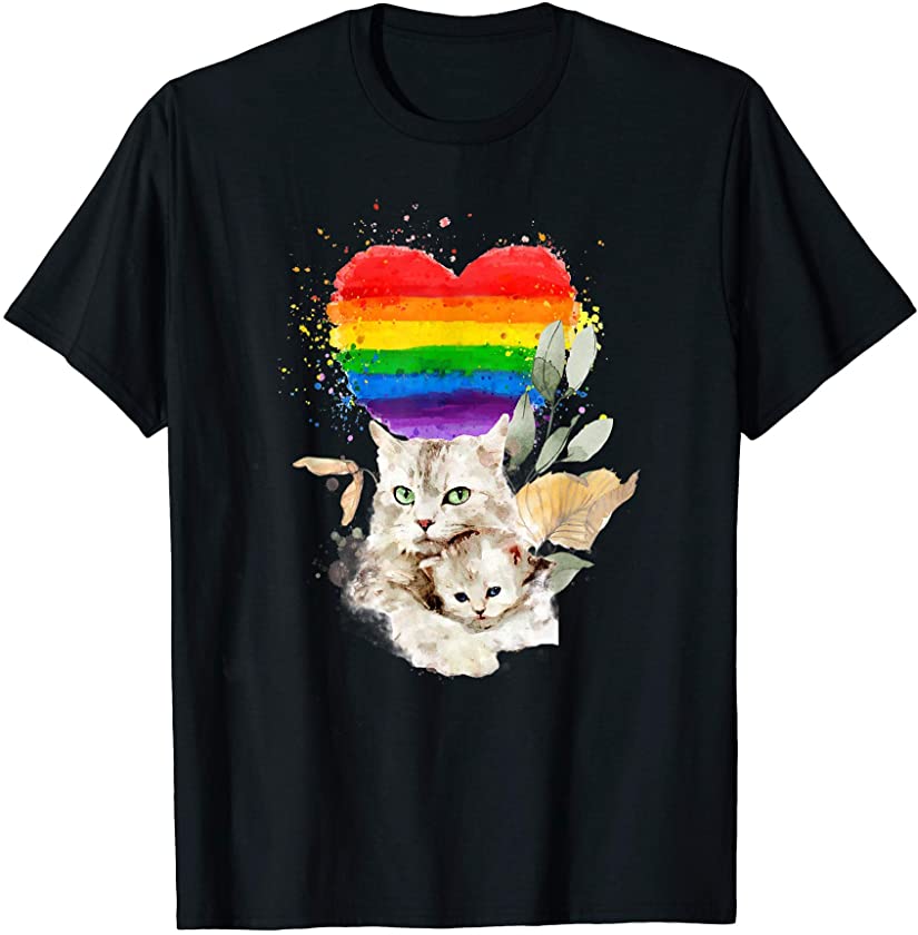 LGBT Pride Mommy Cat with Kitten Rainbow Mothers Day Love T-Shirt