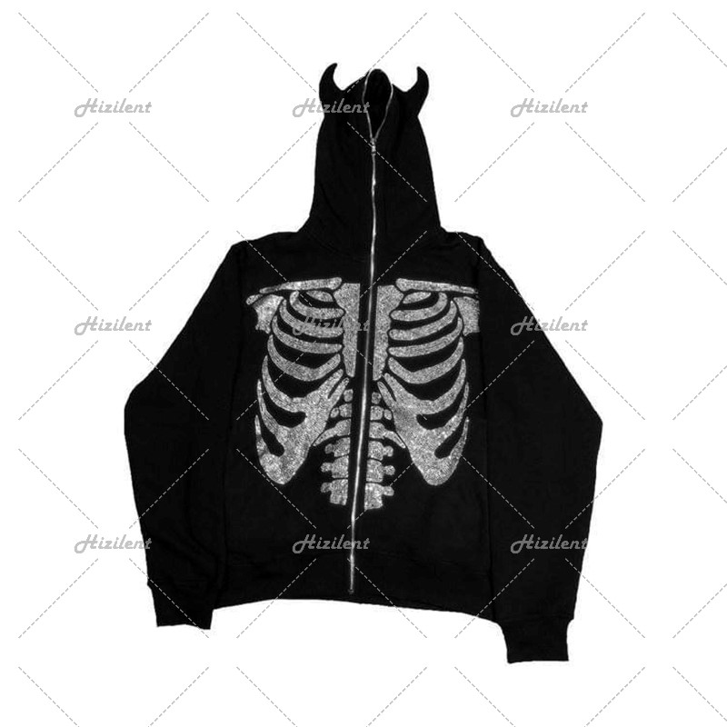 zip up hoodie Y2K harajuku Oversized skull Sweatshirts 2021 punk Goth Hoodies Women Grunge Hooded Jacket Streetwear winter Men alx