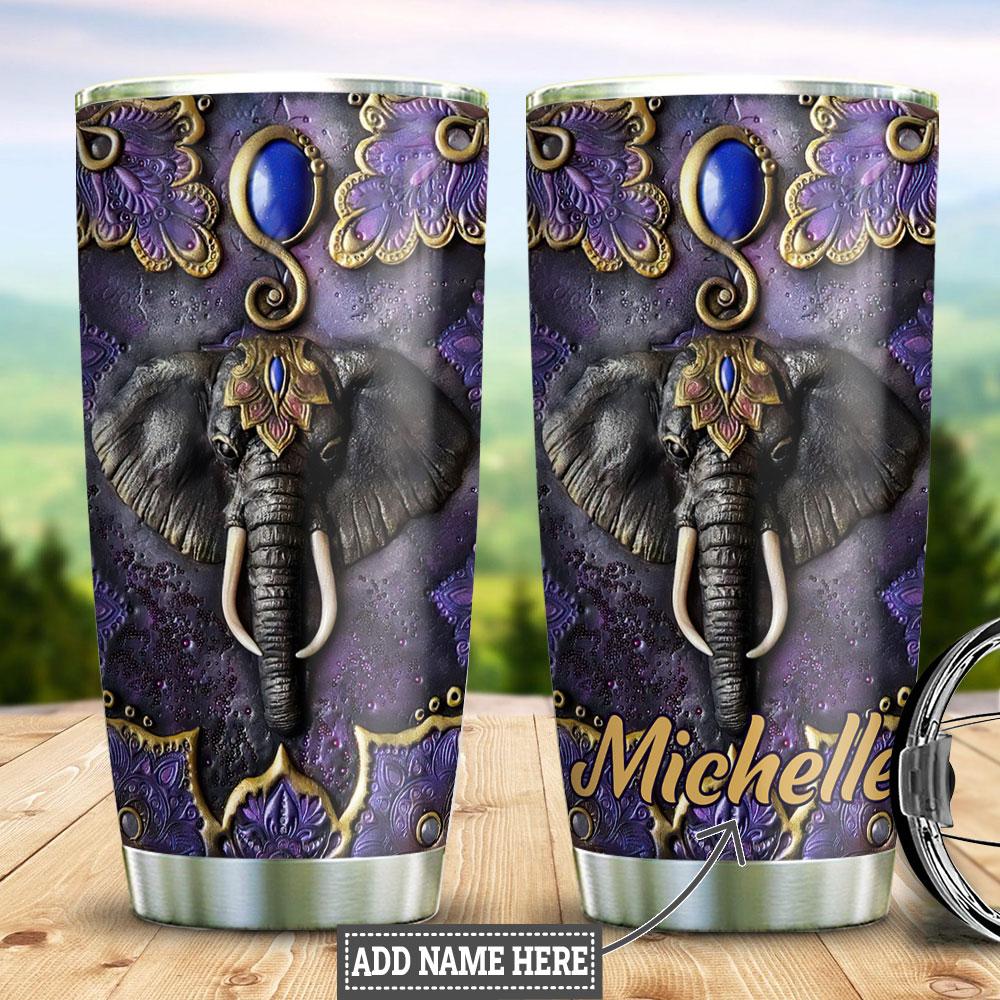 Personalized Purple Elephant Leather Style TTZ1911021 Stainless Steel Tumbler