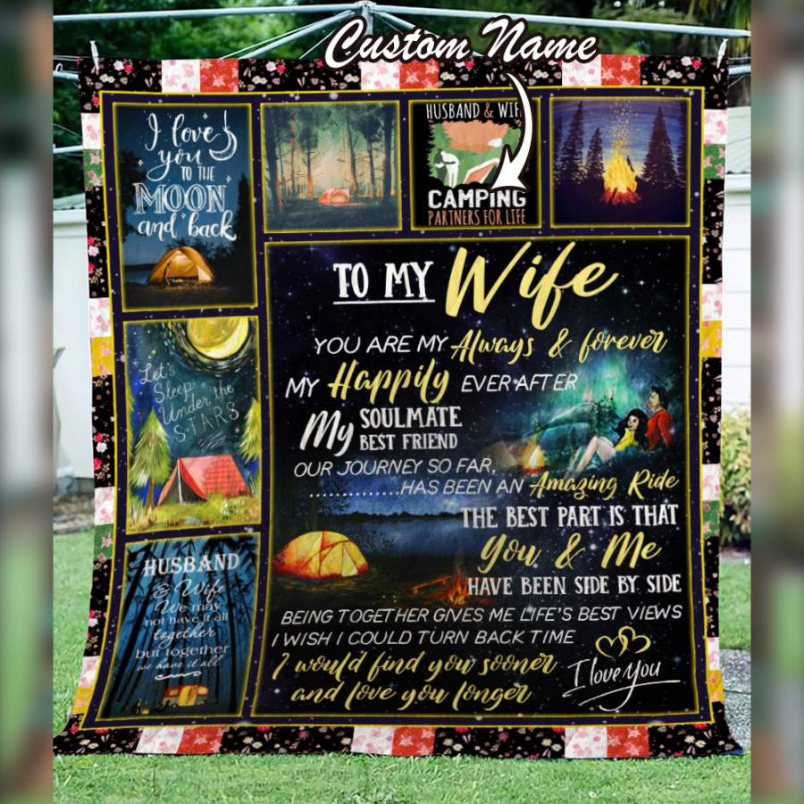 Wozoro Quilt Blanket Camping To My Wife Dark Background Twin Queen King Size