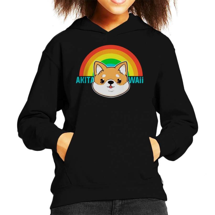 Akitawaii Hawaii Akita Rainbow Kid’s Hooded Sweatshirt