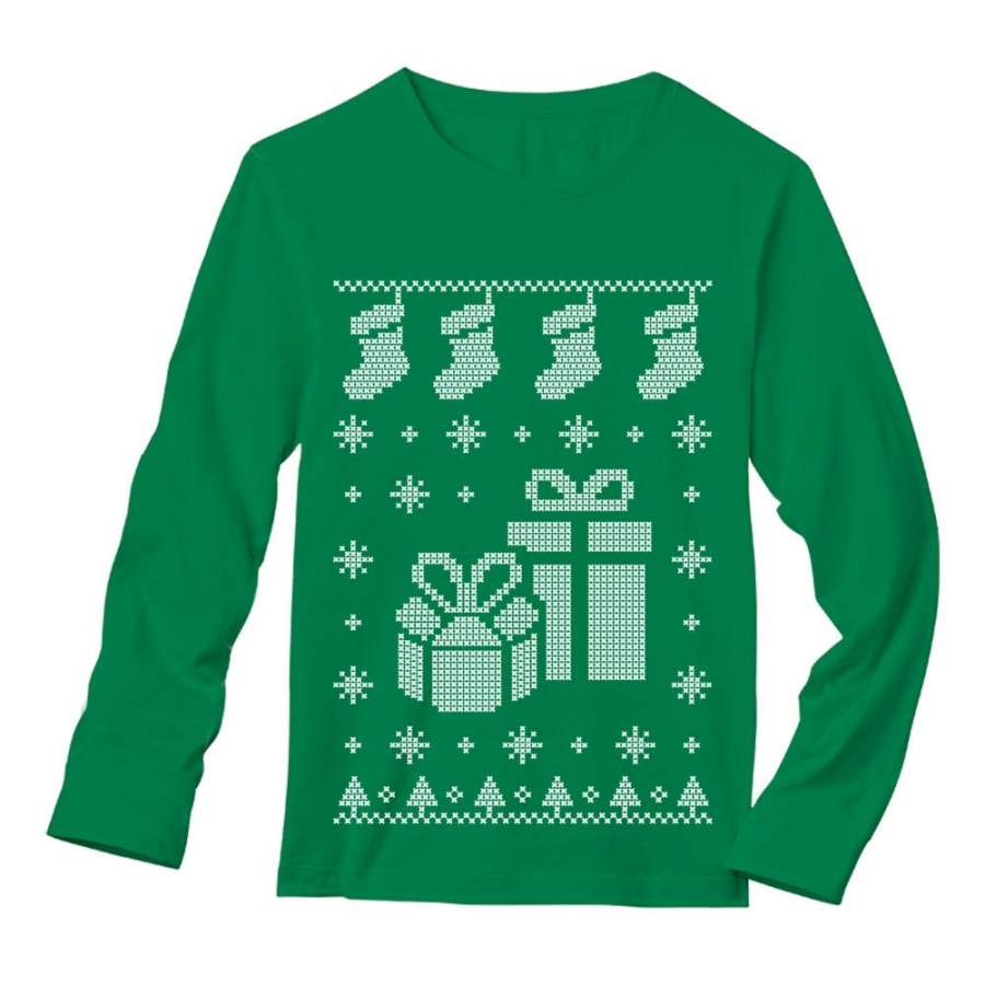 Xmas Stocking & Presents Ugly Christmas Sweater Funny Long Sleeve T-Shirt