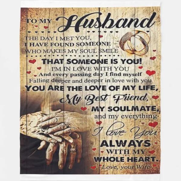 To My Husband I Love You Always With My Whole Heart Fall In Love Fleece Blanket Gift For Husband From Wife Home Decor Bedding Couch Sofa Soft And Comfy Cozy